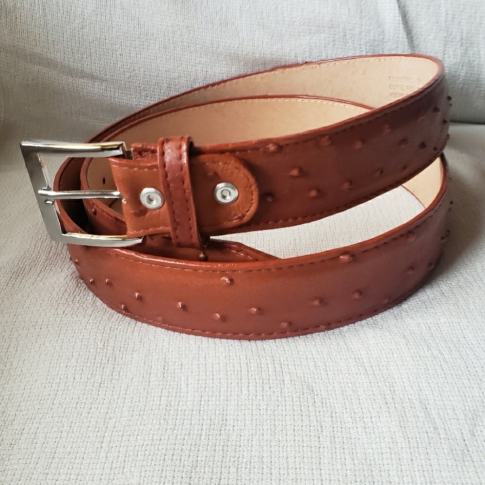 El Presidente gold collection ostrich print goat leather belt 46